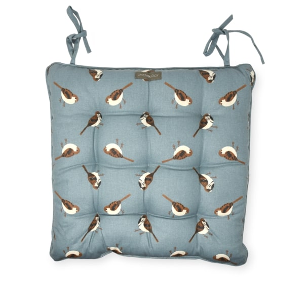 CHAIR PAD WITH TIES - SPARROWS- CAMEO BLUE