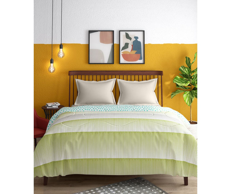 Intricate Lime & Black Striped Double Size Comforter (100% Cotton, Reversible)