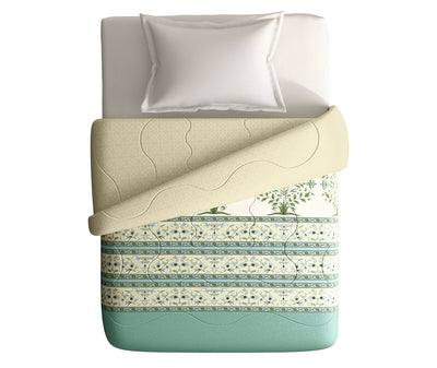 Soft Pastel Green Floral Print Single Size Comforter (100% Cotton, Reversible)