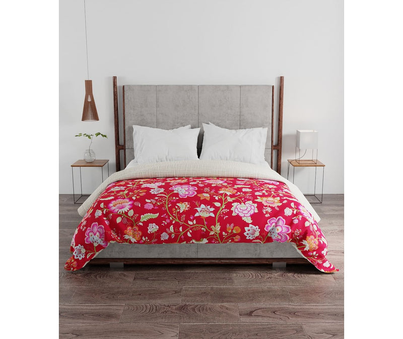 Red, Pink & White Floral Print Double Size Comforter (100% Cotton, Reversible)