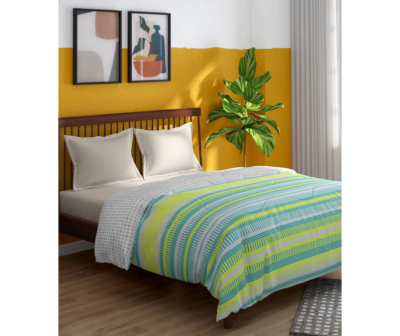 Teal & Lime Trendy Print King Size Comforter, Extra Fluffy For Extreme Winters (100% Cotton, Reversible)