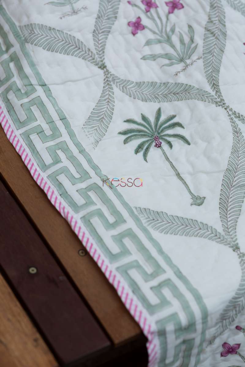 Powder Ash Palm Tree Double Bed Quilt