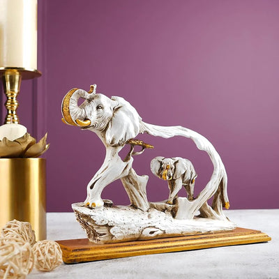 ﻿Feng Shui Golden Elephant Showpiece with Wooden Base (9462)