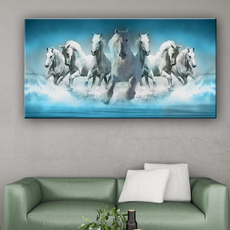 Seven Running Horses Abstract Design Canvas Wall Painting