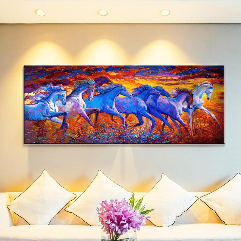 wallmantra Big Panoramic Running Horses Abstract Design Canvas