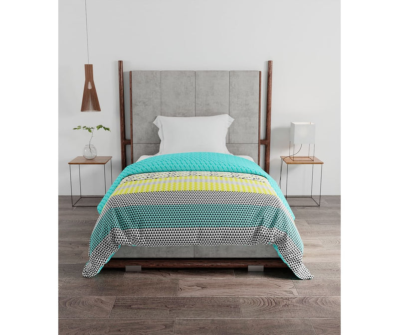 Multi-Coloured Geometric Print Single Size Comforter (100% Cotton, Reversible)