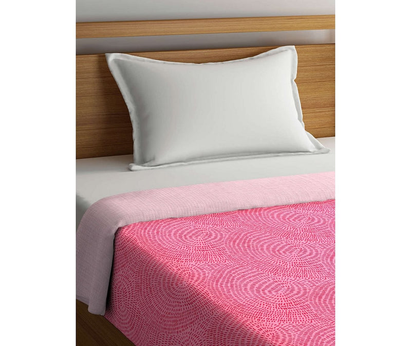 Pink Textured Print Single Size Comforter (100% Cotton, Reversible)