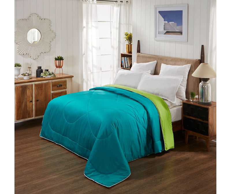 Teal & Apple Green Single Size Comforter (100% Cotton, Reversible)