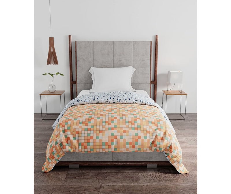 Multicoloured Checkered Print Single Size Comforter (100% Cotton, Reversible)