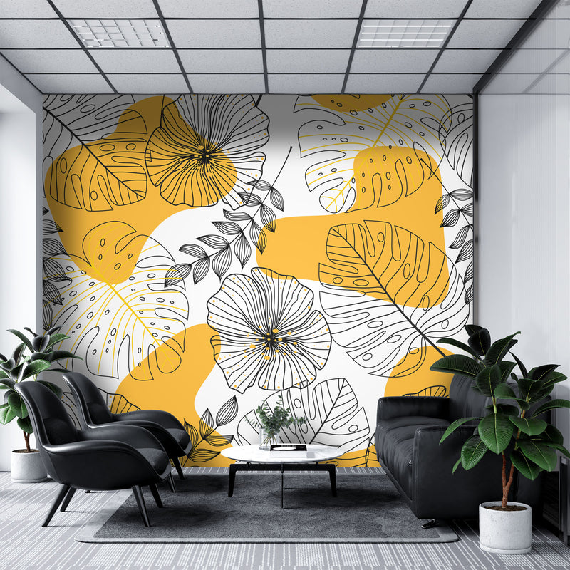 Seamless line drawing floral – Mural Wallpaper, PVC Free, Non-Toxic