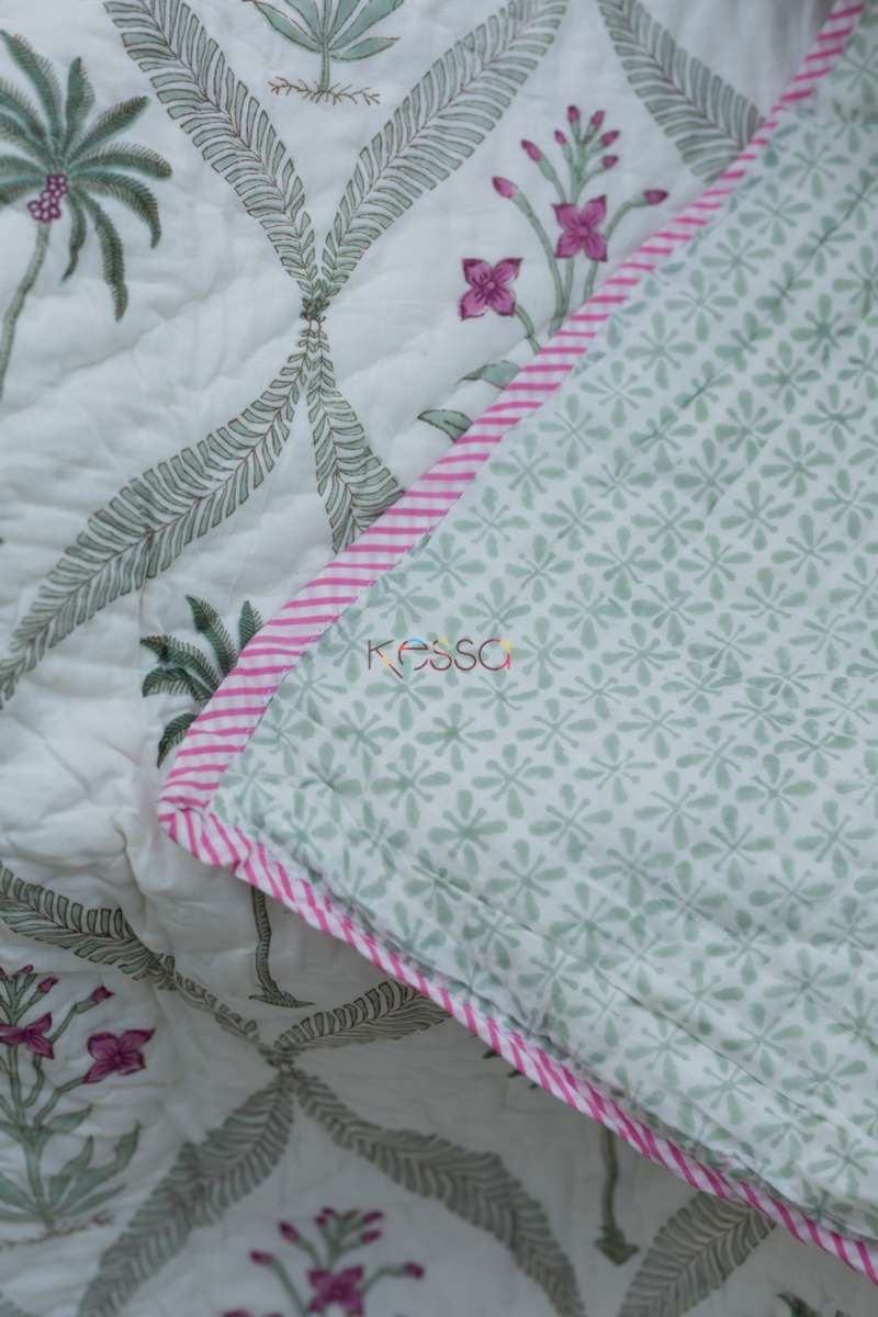 Powder Ash Palm Tree Double Bed Quilt