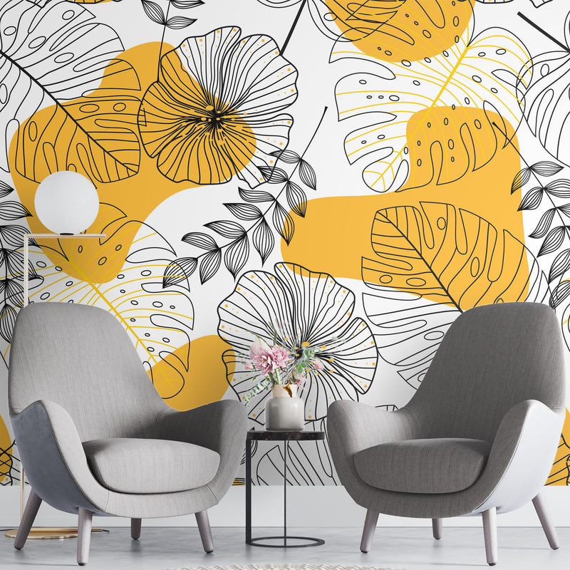 Seamless line drawing floral – Mural Wallpaper, PVC Free, Non-Toxic