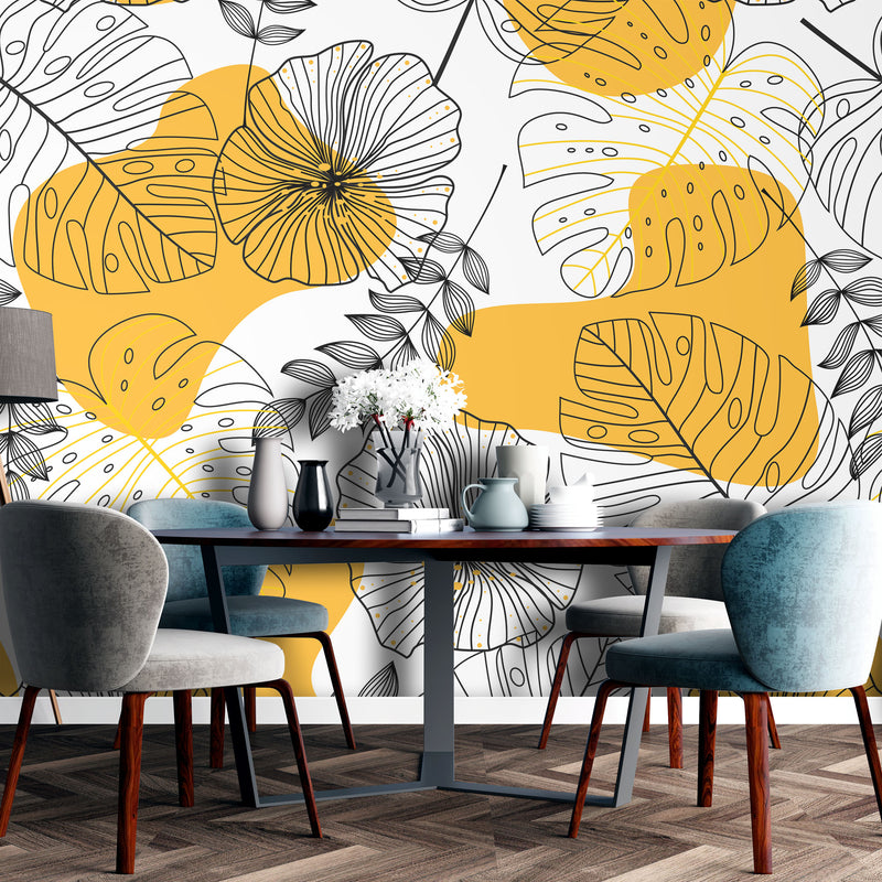 Seamless line drawing floral – Mural Wallpaper, PVC Free, Non-Toxic