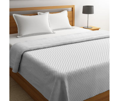 White & Black Diagonal Striped Double Size Comforter (100% Nature Based, Reversible)