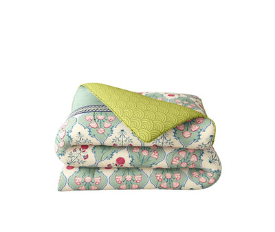 Traditional Green & Pink Motif King Size Comforter (100% Cotton, Reversible)