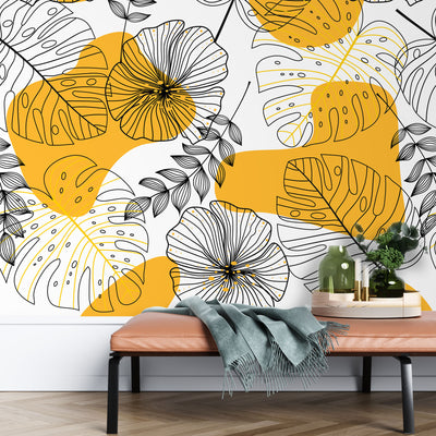 Seamless line drawing floral – Mural Wallpaper, PVC Free, Non-Toxic