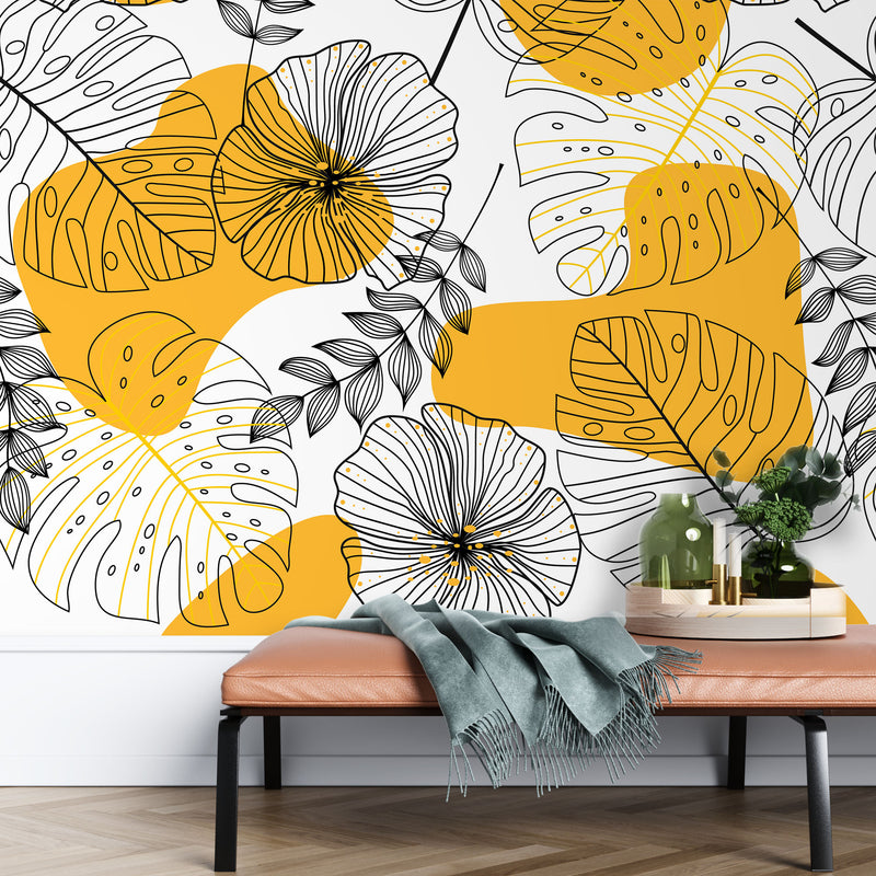 Seamless line drawing floral – Mural Wallpaper, PVC Free, Non-Toxic