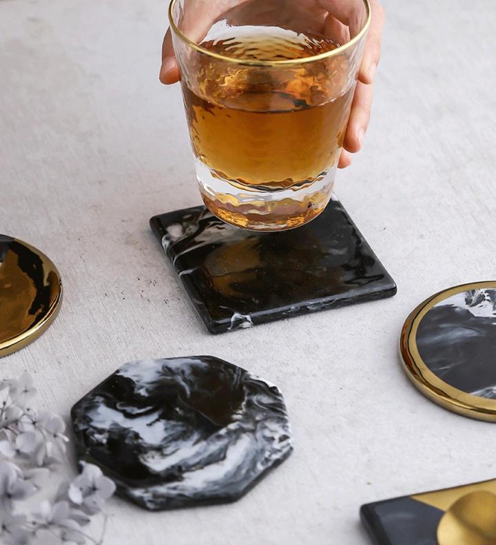 Black Marble Design Coasters - Set of 6