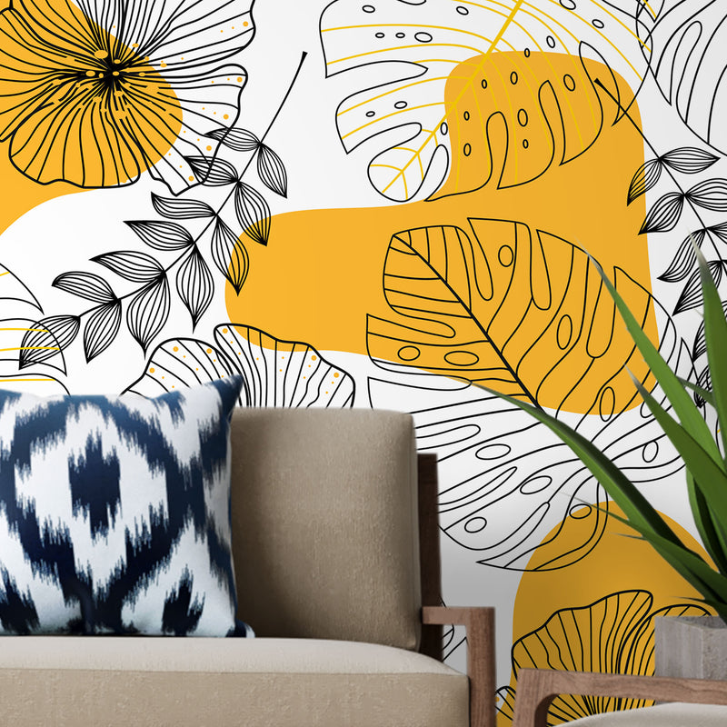 Seamless line drawing floral – Mural Wallpaper, PVC Free, Non-Toxic