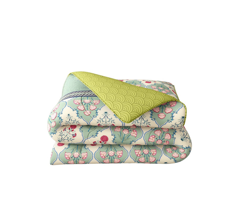 Traditional Floral Printed Single Size Comforter (100% Cotton, Reversible)