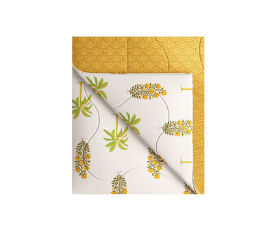 Turmeric Yellow & Green Coconut Motif King Size Comforter (100% Cotton, Reversible)