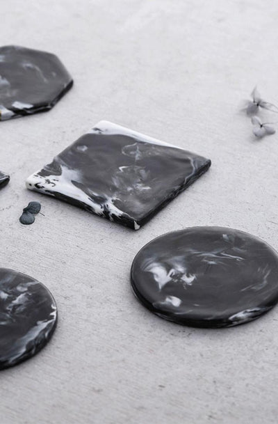 Black Marble Design Coasters - Set of 6