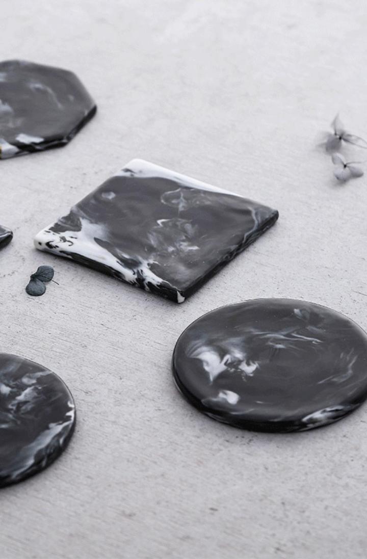 Black Marble Design Coasters - Set of 6