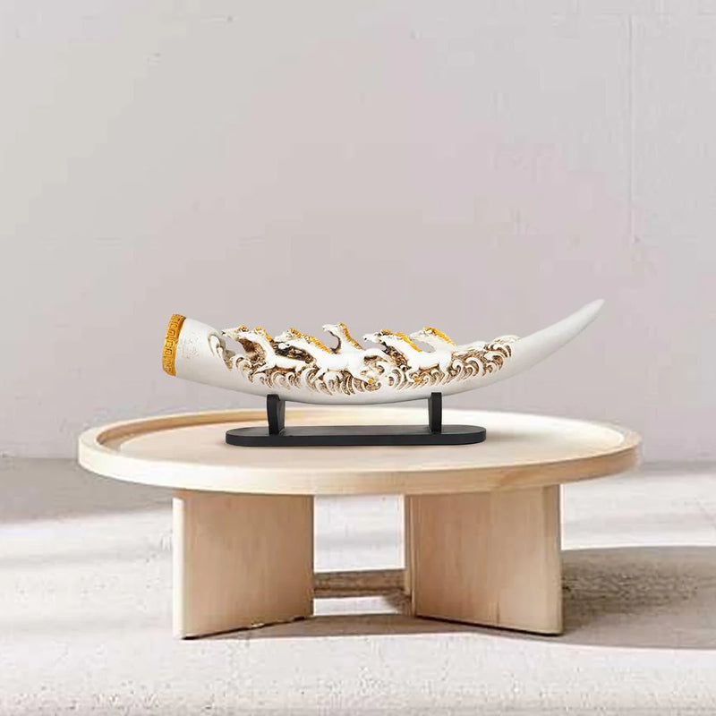 Eight Running Horses Carved In Tusk | Feng Shui Table Accent (9462)