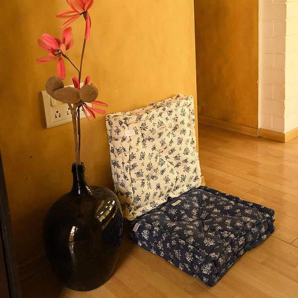 ACRYLIC COATED FLOOR CUSHION - ENGLISH ROSE - NAVY