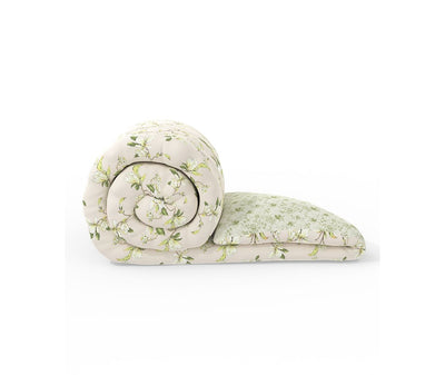 Beige & Green, Floral Print Single Size Comforter (100% Nature Based, Reversible)