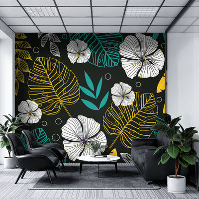 Monstera in black background – Mural Wallpaper, PVC Free, Non-Toxic