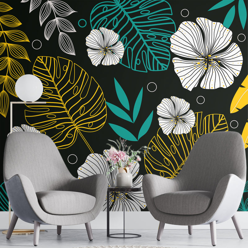 Monstera in black background – Mural Wallpaper, PVC Free, Non-Toxic