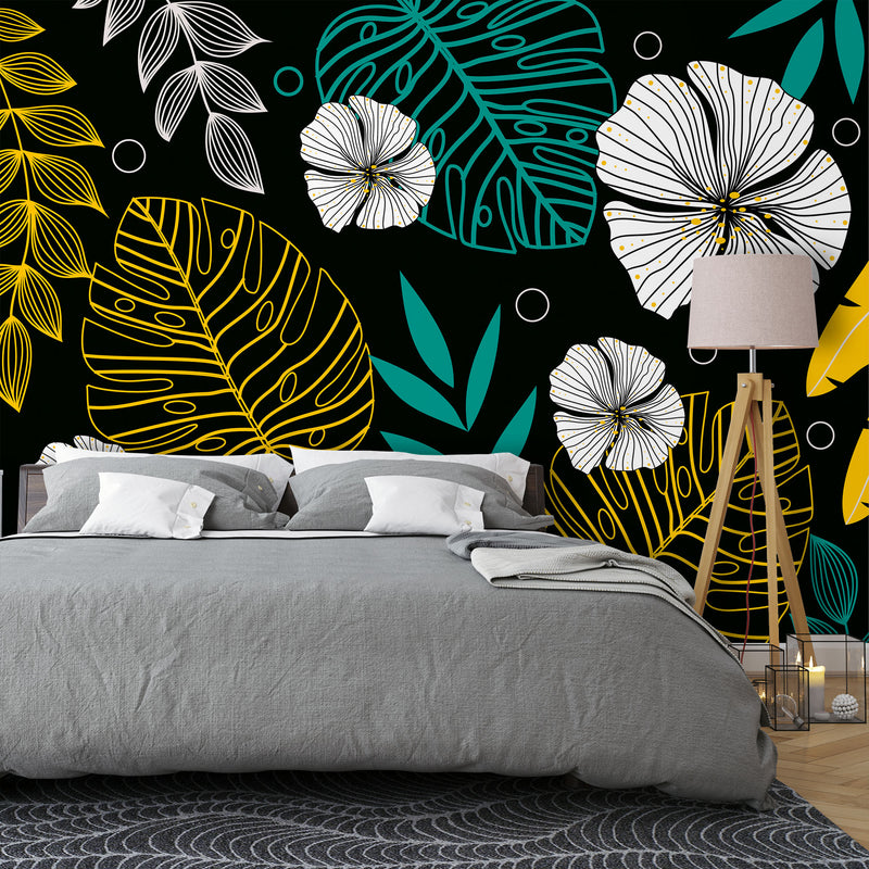 Monstera in black background – Mural Wallpaper, PVC Free, Non-Toxic