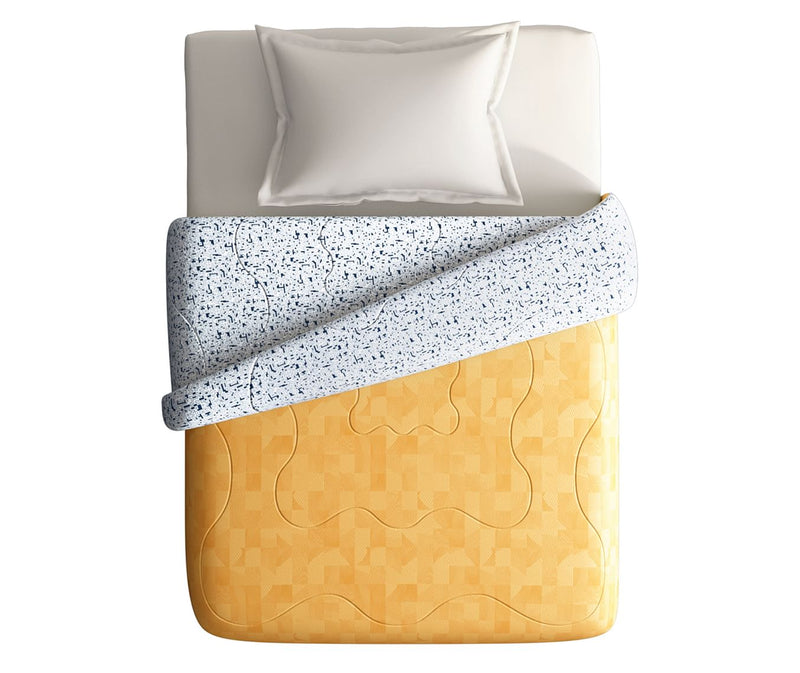 Shades Of Yellow Checkered Print Single Size Comforter (100% Cotton, Reversible)