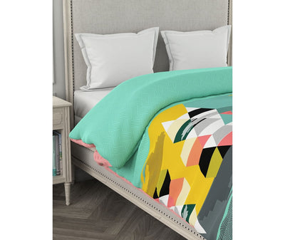 Multi-Coloured Abstract Geometric Print King Size Comforter (100% Cotton, Reversible)