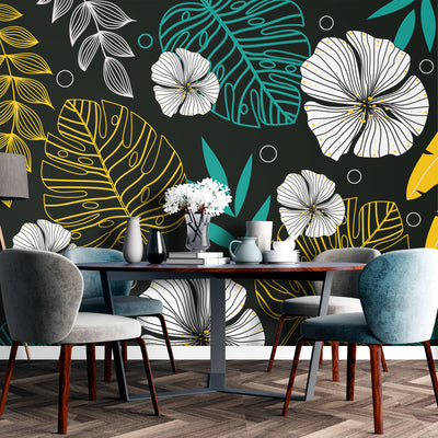 Monstera in black background – Mural Wallpaper, PVC Free, Non-Toxic