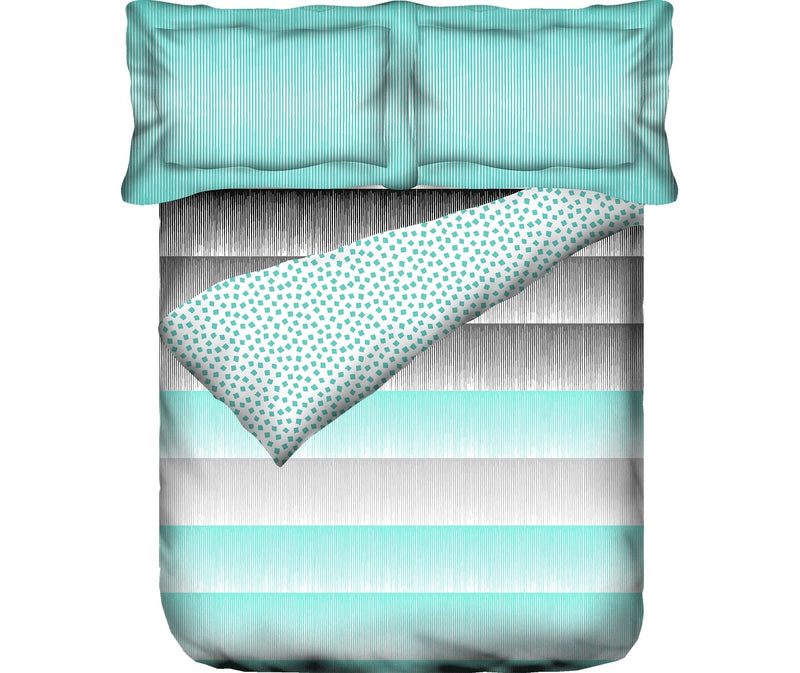 Intricate Striped Light Blue & Grey Print Double Size Comforter (100% Cotton, Reversible, Queen Size)