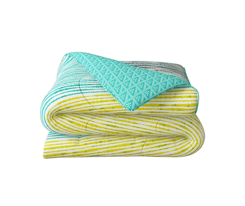 Teal & Yellow Striped Print King Size Comforter (100% Cotton, Reversible)