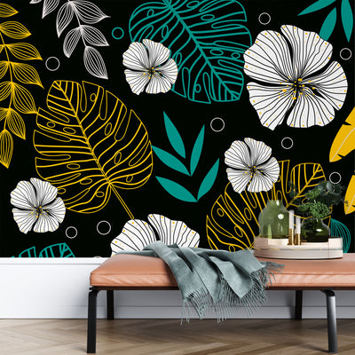 Monstera in black background – Mural Wallpaper, PVC Free, Non-Toxic