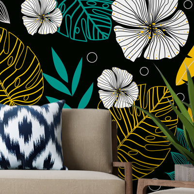 Monstera in black background – Mural Wallpaper, PVC Free, Non-Toxic