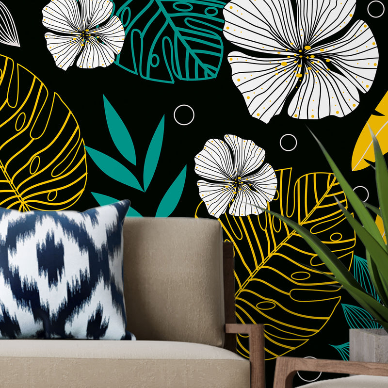 Monstera in black background – Mural Wallpaper, PVC Free, Non-Toxic