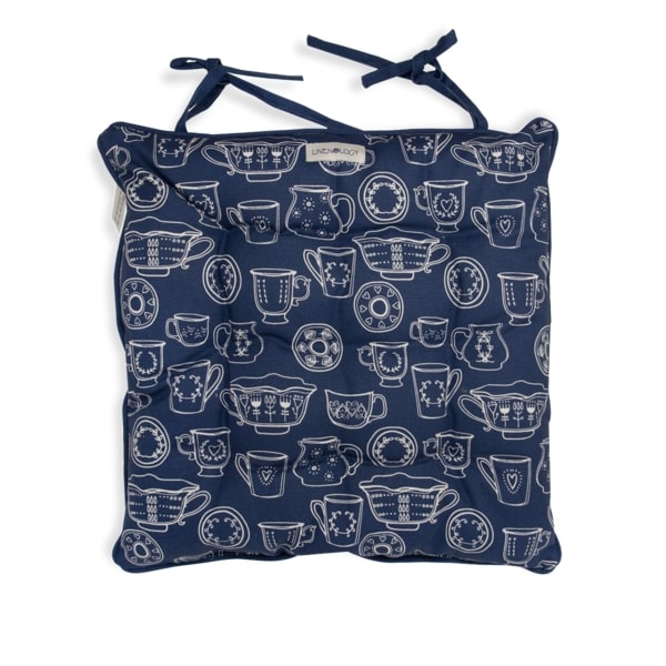 CHAIR PAD WITH TIES - CUP & SAUCER - NAVY