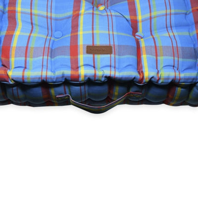 ACRYLIC COATED FLOOR CUSHION - MANIC MADRAS - BLUE