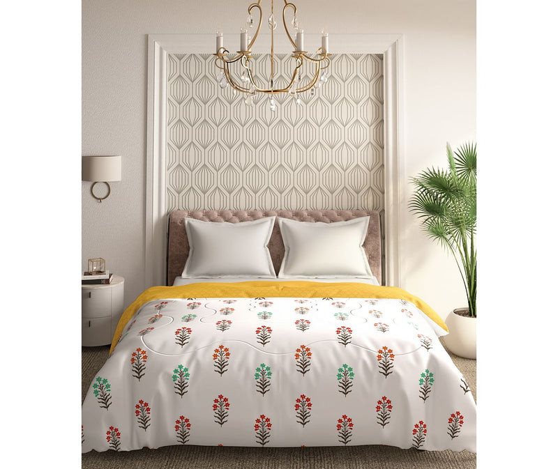 Traditional Floral Print Double Size Comforter (100% Cotton, Reversible)