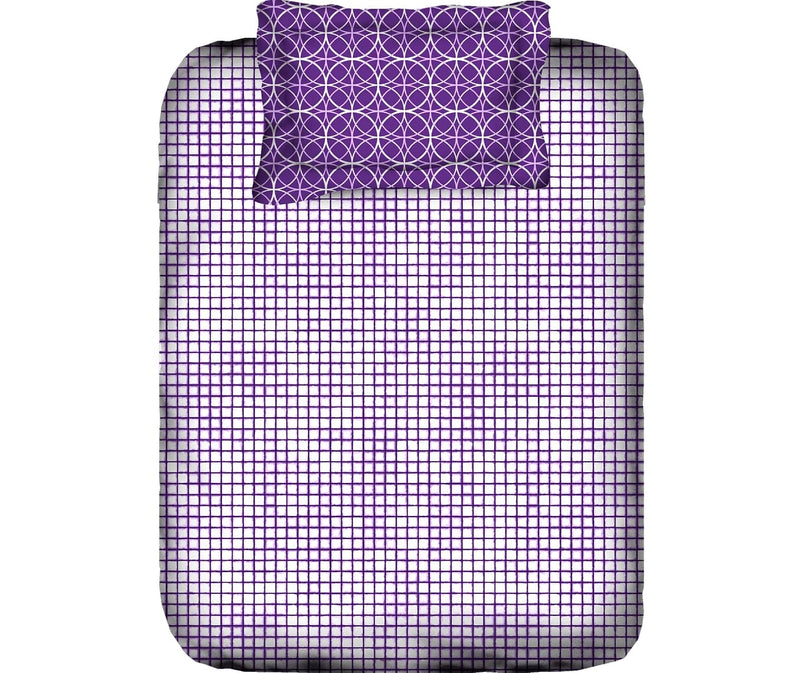 Lavender Tile Print Bedsheet With 1 Reversible Pillow Cover (100% Cotton, Single Size)