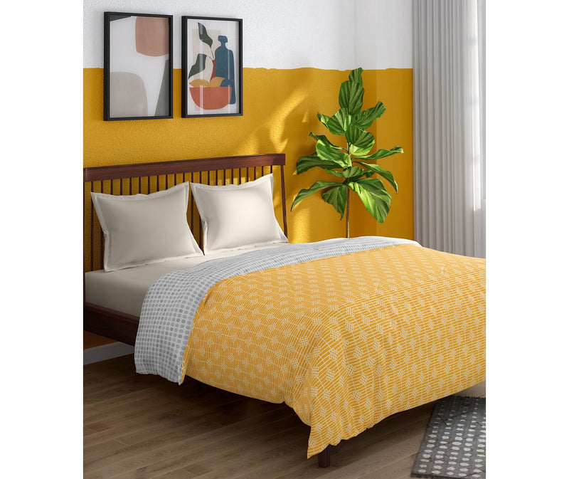 Mustard Yellow Intricate Print King Size Comforter (100% Cotton, Reversible)