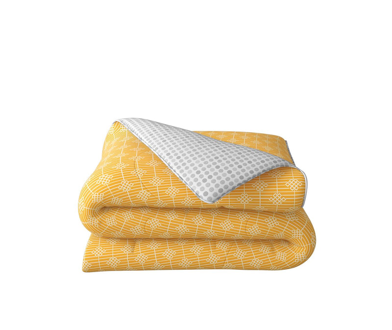 Mustard Yellow Intricate Print King Size Comforter (100% Cotton, Reversible)