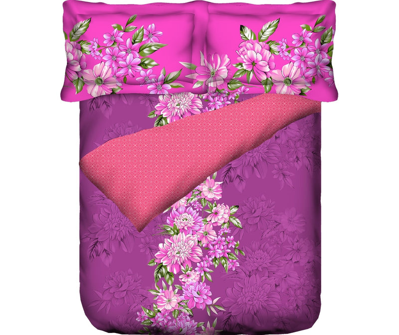 Pink & Purple Floral Double Size Comforter (100% Cotton, Reversible)