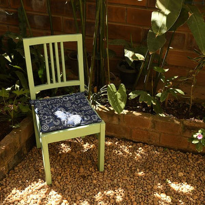 CHAIR PAD WITH TIES - CUP & SAUCER - NAVY