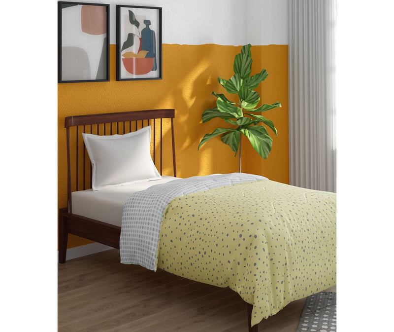 Muted Yellow Abstract & Fun Print Single Size Comforter (100% Cotton, Reversible)